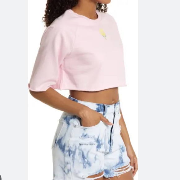 bp Tops - BP Pink Flower Emb Crop Sweatshirt